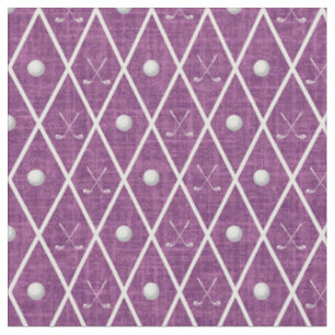 Golfbälle & Schläger Argyle auf Rosa Lila Stoff