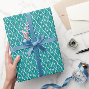 Golfbälle & Schläger Argyle auf Türkis Geschenkpapier