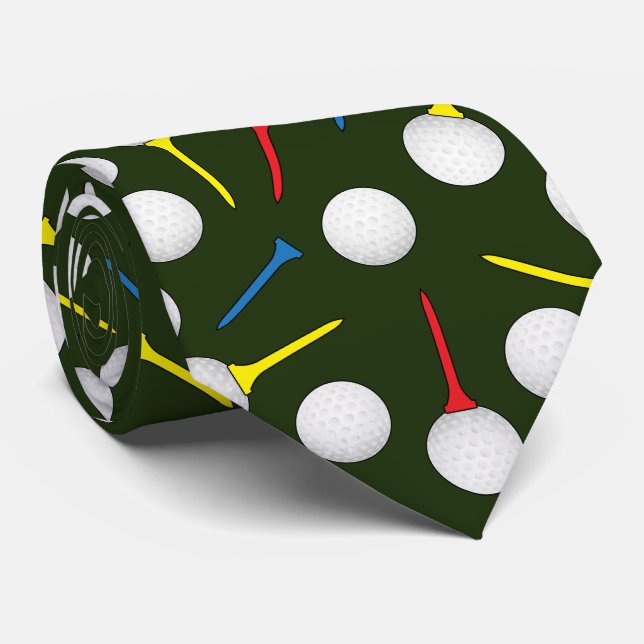 Golfbälle und Tees Muster Golfer  Krawatte (Gerollt)