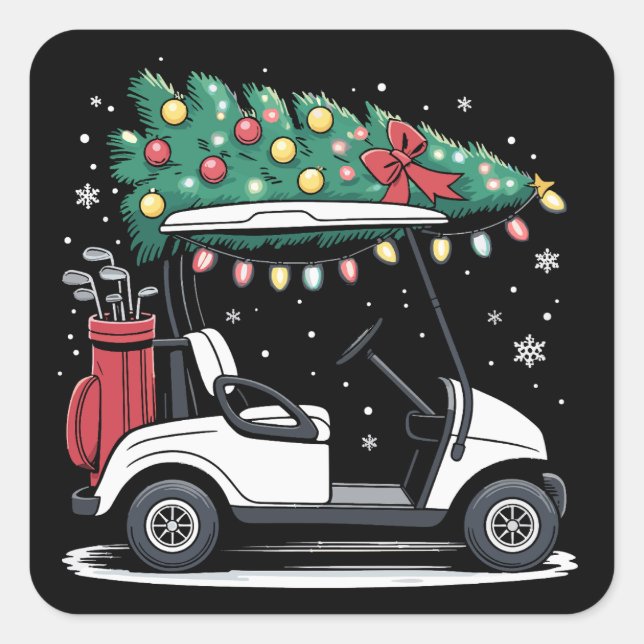 Golfcart-Weihnachtsbaumlichter Xmas Sportgolfer Quadratischer Aufkleber (Vorderseite)