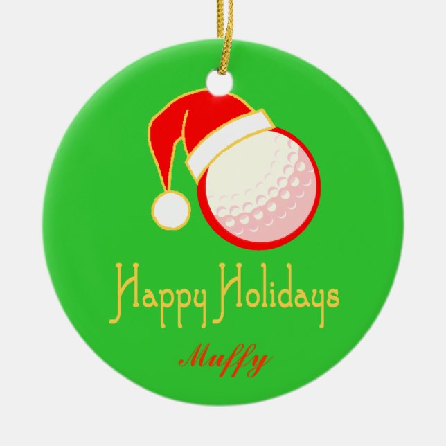 GolfChick personalisierte glückliche Keramikornament (Vorne)