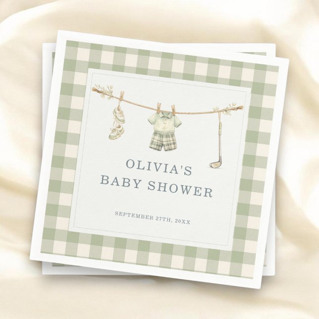Golfclub Gingham Salbeigrüne Babyparty Serviette (Von Creator hochgeladen)