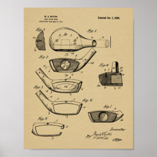 Golfclub-Kopf-Geschmacksmuster-Kunst-Druck 1920 Poster