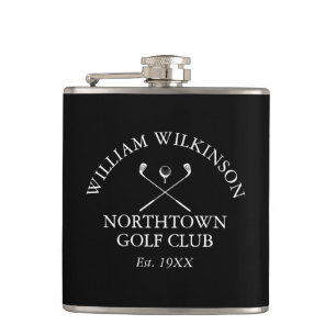 Golfclub und Mitgliedername Schwarz und Weiß Flachmann