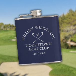 Golfclub und Mitgliedsname Navy Blau Flachmann