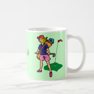 Golfdamengolfspieler mit der Monogramm-Tasse Tasse