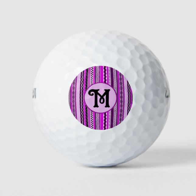 Golfen Lila Streifen Personalisiert Mit Monogramm Golfball (Vorderseite)