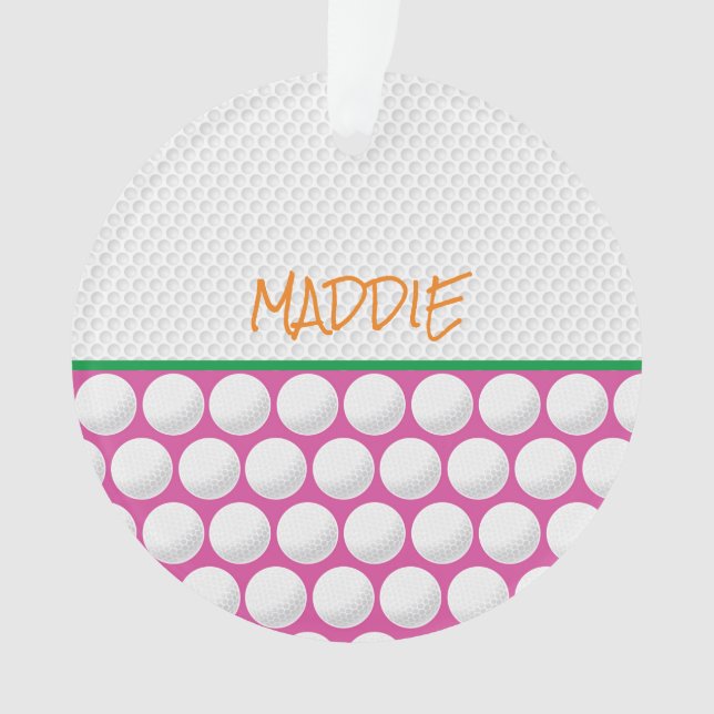Golfen NAME Moderner Rosa Green Orange Golf Fun Ornament (Vorderseite)