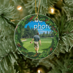 Golfen Weihnachtskranz hinzufügen Ihr Foto rot Keramik Ornament