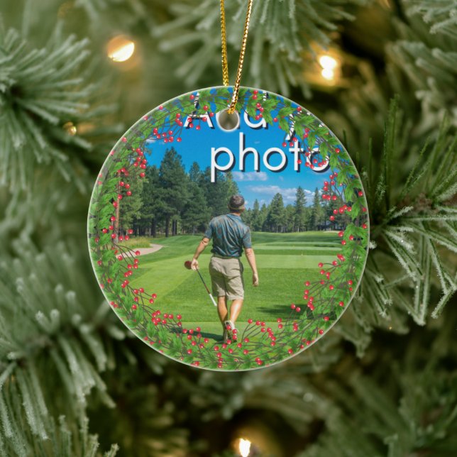 Golfen Weihnachtskranz hinzufügen Ihr Foto rot Keramik Ornament (Baum)