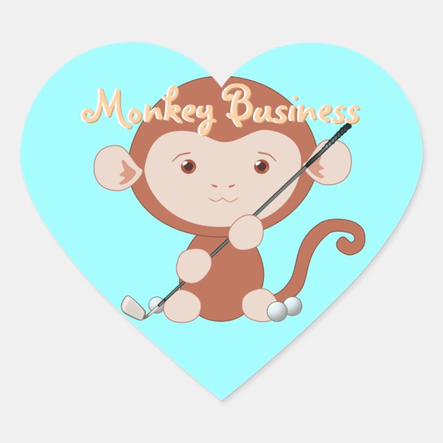 Golfend Monkey Heart Stickers (Vorderseite)