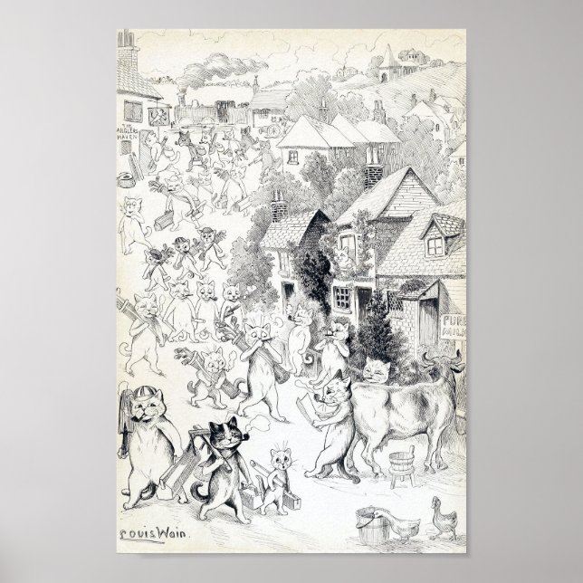 Golfende Katzen, Louis Wain Poster (Vorne)