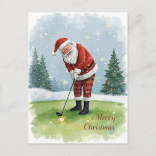 Golfender Weihnachtsmann beim Golfspielen auf Grün Postkarte