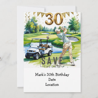 Golfer 30. Geburtstag mit Golfwagen Save the Date Einladung