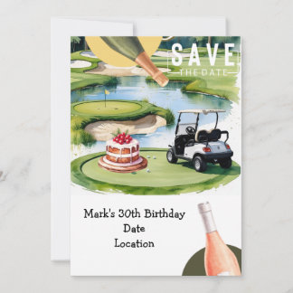 Golfer 30. Geburtstag mit Golfwagen Save the Date Einladung