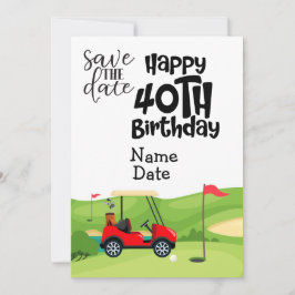 Golfer 40. Geburtstag mit Golfwagen Save the Date Einladung