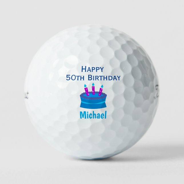 Golfer 50. Geburtstag Blue Cake Golfball (Vorderseite)