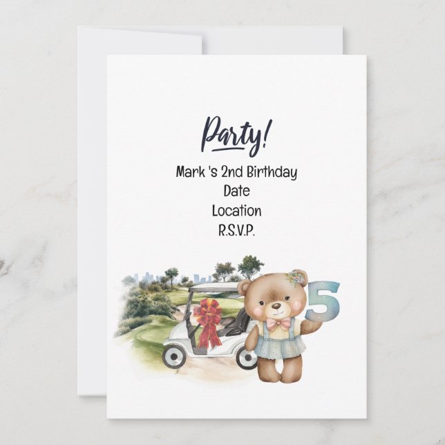 Golfer 5th Birthday Girl Rett Date Einladung (Vorderseite)