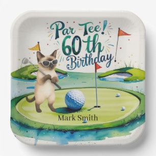 Golfer 60. Geburtstag für siamesische Katzen Liebh Pappteller