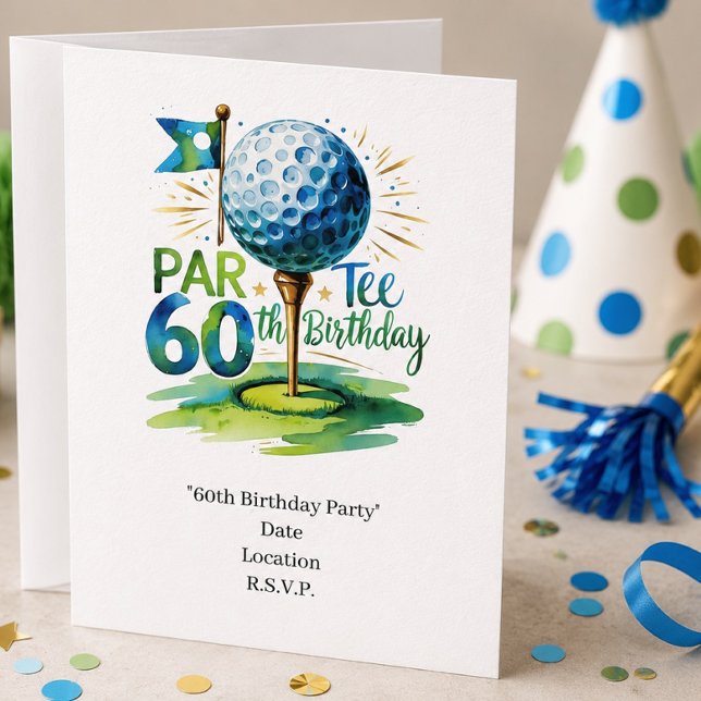 Golfer 60. Geburtstag mit Golfball auf Abschlag Einladung (Von Creator hochgeladen)