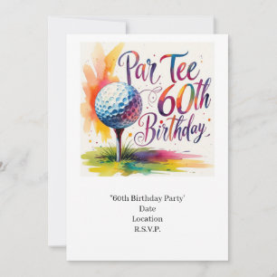 Golfer 60. Geburtstag mit Golfball auf Abschlag Einladung