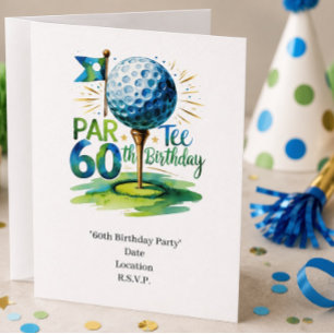Golfer 60. Geburtstag mit Golfball auf Tee Einladung