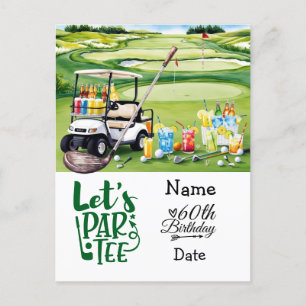 Golfer 60. Geburtstag mit Golfwagen Save the Date Einladungspostkarte