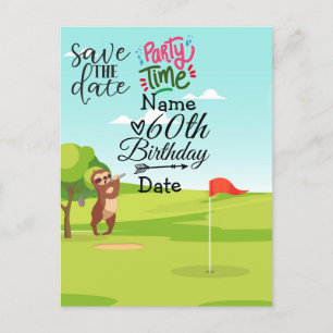 Golfer 60. Geburtstag mit Golfwagen Save the Date Einladungspostkarte