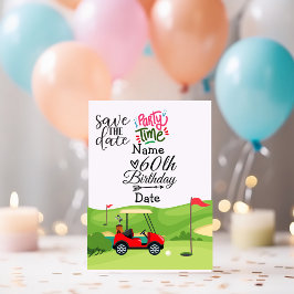 Golfer 60. Geburtstag mit Golfwagen Save the Date Einladungspostkarte