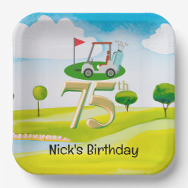 Golfer 75. Geburtstag auf Golfplatz Pappteller