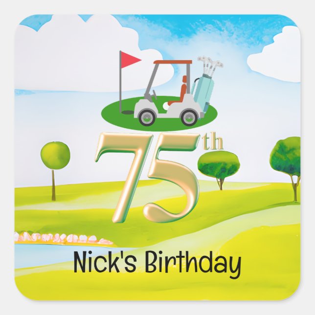 Golfer 75. Geburtstag auf Golfplatz Quadratischer Aufkleber (Vorderseite)