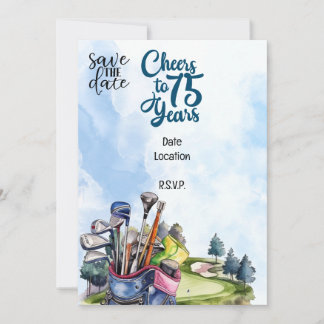 Golfer 75. Geburtstag mit Golftasche Save the Date Einladung