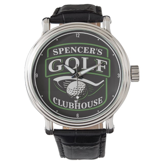 Golfer ADD NAME Pro Golf Player Club Clubhaus Armbanduhr (Vorderseite)