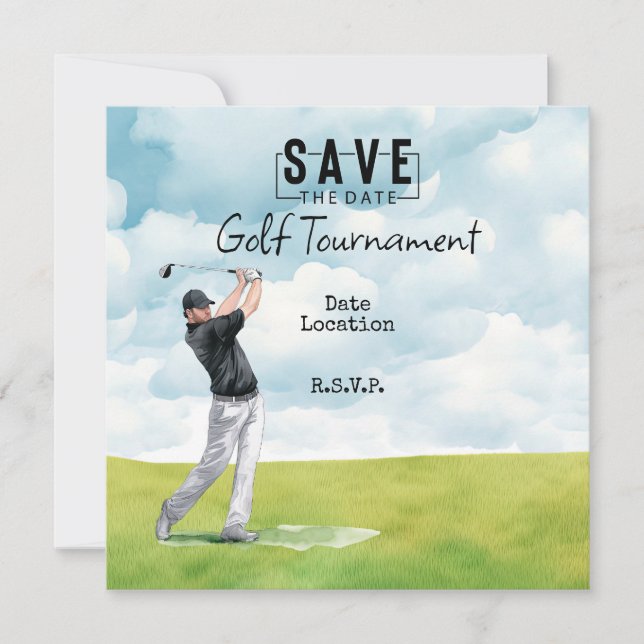 Golfer auf dem Golfplatz Save the Date Einladung (Vorderseite)