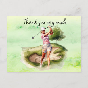 Golfer auf Golfplatz Aquarell Dank Karte