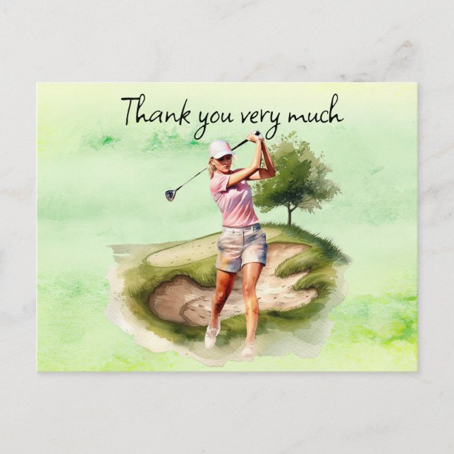 Golfer auf Golfplatz Aquarell Dank Karte (Vorderseite)