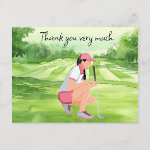 Golfer auf Golfplatz Aquarell Dank Karte