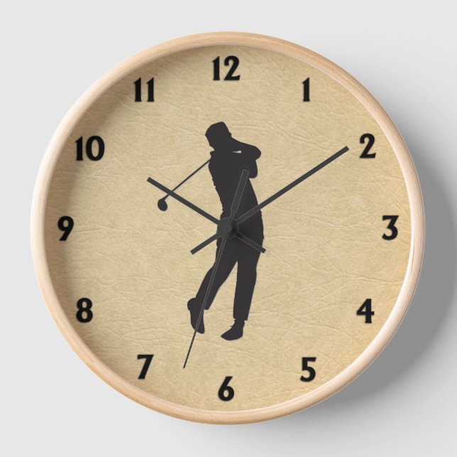 Golfer auf Leder Blick schwarze Zahlen Square Wall Uhr (Vorderseite)