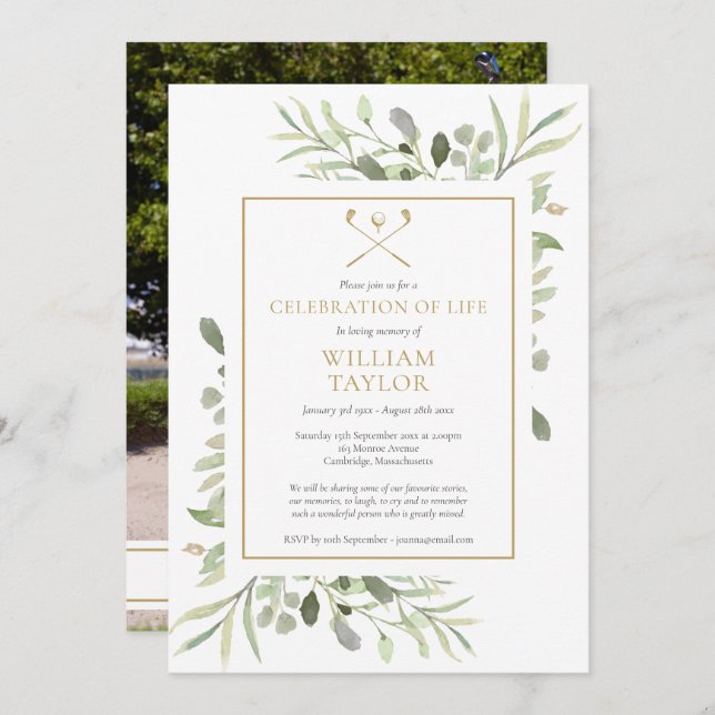 Golfer Beerdigung von Life Greenery Foto Einladung (Vorne/Hinten)