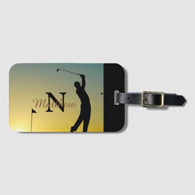 Golfer bei Sonnenuntergang Personalisiert Gepäckanhänger (Vorderseite (Horizontal))