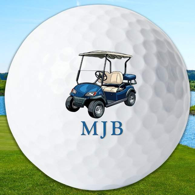 Golfer Blue Cart Personalized 3 Initial Monogram Golfball (Von Creator hochgeladen)