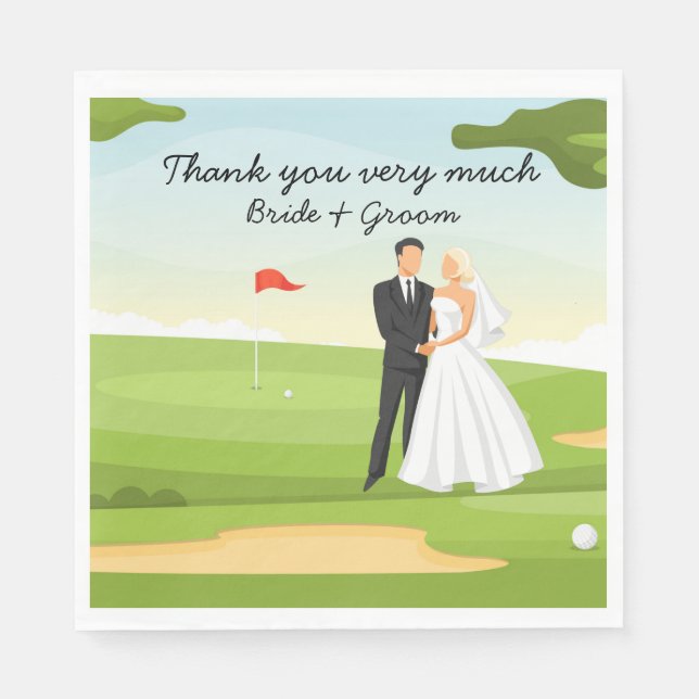 Golfer Bride and Groom Wedding auf Golfplatz Serviette (Vorderseite)