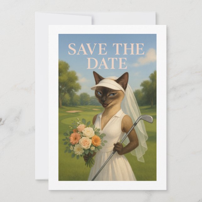 Golfer Cat Bride Turnier Save the Date Hochzeit Einladung (Vorderseite)