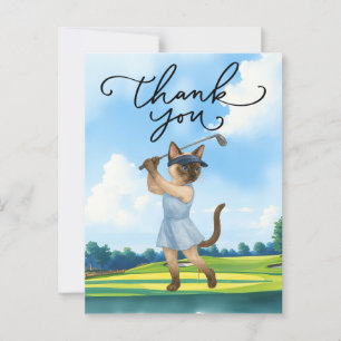 Golfer Cat golft mit Dankeschön Text am Himmel Postkarte