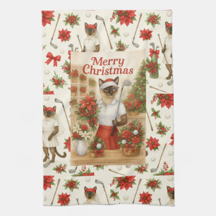 Golfer Cat Weibliche Weihnachten Thema für Tierlie Geschirrtuch