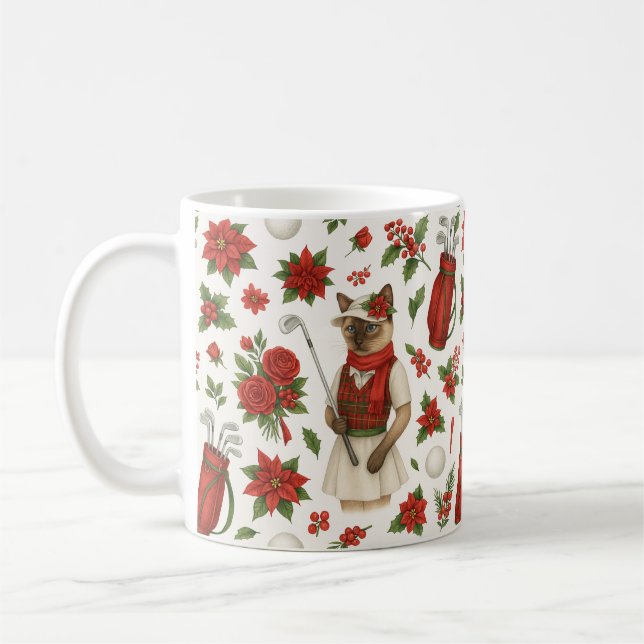 Golfer Cat Weibliche Weihnachten Thema für Tierlie Kaffeetasse (Links)