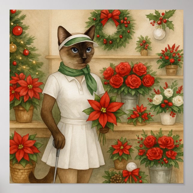 Golfer Cat Weibliche Weihnachten Thema für Tierlie Poster (Vorne)