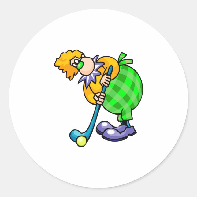 Golfer Clown Runder Aufkleber (Vorderseite)