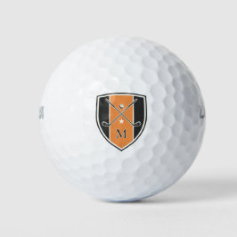 Golfer Crest Crossed Clubs Custom Initial Orange Golfball