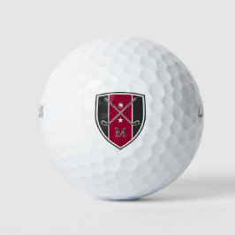 Golfer Crest Crossed Clubs Custom Initial Red Golfball